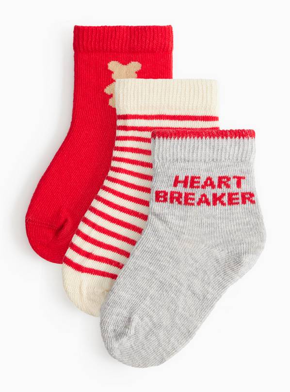 Heart Breaker Print Socks 3 Pack 6-12 months